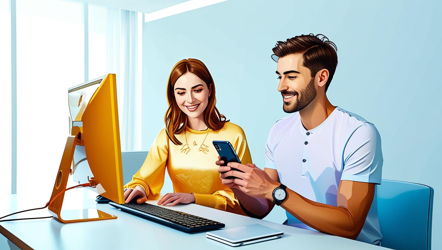 me donner plus d'image comme ceci de deux personne et un pc et_ou telephone (1)